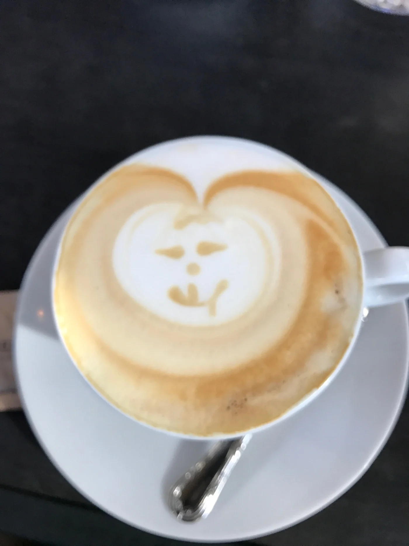 A carefully prepared latte with playful foam art